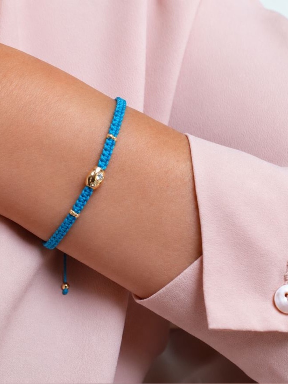 Bright Blue Braided Bracelet with Gold Bead Accents